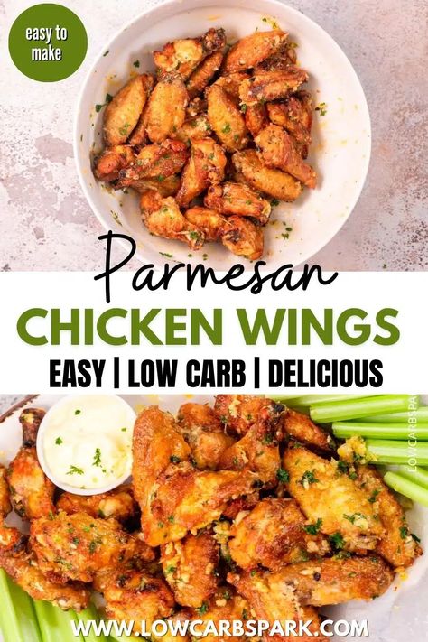 Crispy Baked Garlic Parmesan Chicken Wings Parmesan Chicken Wings Baked, Slow Cooker Garlic Parmesan Chicken, Glutenfree Appetizer, Garlic Parmesan Wings Recipe, Low Carb Chicken Wings, Keto Chicken Wings, Chicken Wings Crockpot, Appetizer Dinner, Easy Chicken Wing Recipes