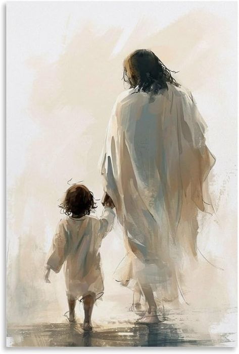 Amazon.com: Jesus Walks Hand in Hand with A Small Child Canvas Painting Wall Art Christ Lord God Religious Poster Print Artwork Picture for Bedroom Room Decor 24x36inch(60x90cm) Unframe-1-6: Posters & Prints Loves Aesthetic, Christian Drawings, Religious Artwork, Jesus Artwork, Spiritual Warrior, Jesus Christ Artwork, Christian Artwork, Christian Posters, Lord God