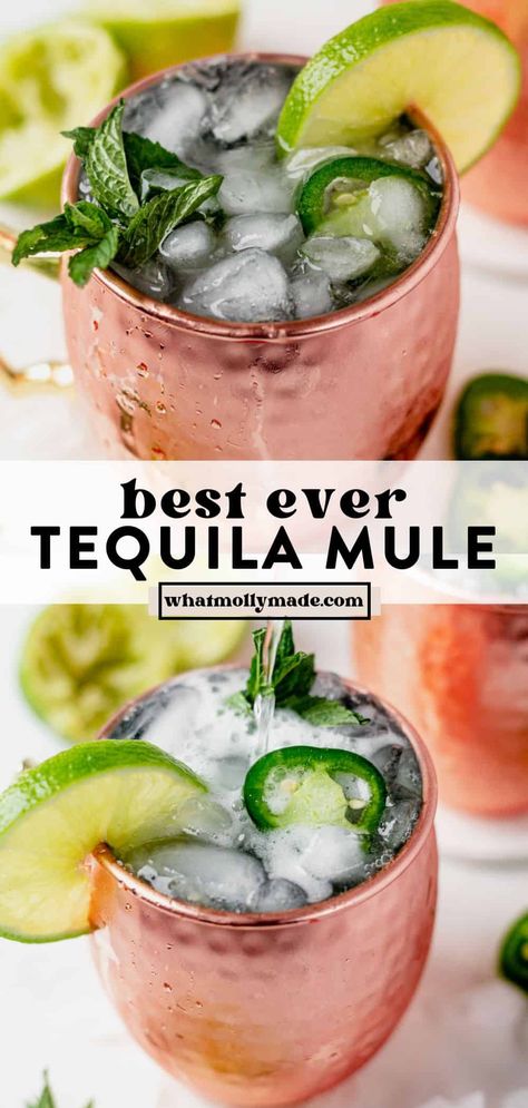 This Tequila Mule (aka Moscow mule with tequila) is a ginger beer, tequila, and lime juice cocktail you can make in 5 minutes or less. Pour it over ice and serve it with a lime wedge for a perfectly balanced that rivals the classic Moscow mule. Lime Juice Cocktail, Tequila Mule, Moscow Mule Recipe Classic, Mexican Mule, Fruit Sangria, Mexican Cocktails, Moscow Mule Cocktail, Moscow Mule Recipe, Mule Cocktail