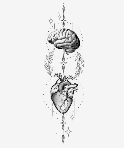 Tattoo Ideas Heart And Brain, Brain Heart Scale Tattoo, Small Heart And Brain Tattoo, Heart And Brain Scale Tattoo, Heart Leading Brain Tattoo, Back Tats, Brain And Heart, Healing Tattoo, Heart Tattoo