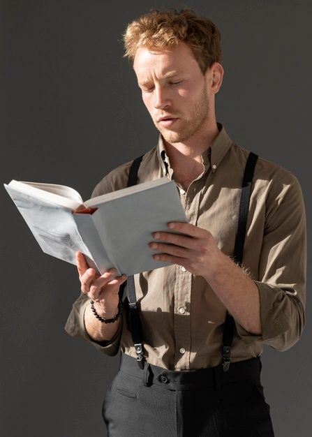 Young male model reading a book | Premium Photo #Freepik #photo #fashion #man #hair #art Male Portrait Reference, Portrait Reference, Male Pose Reference, Anatomy Poses, Human Reference, Body Reference Poses, Human Poses Reference, Poses References, Reading A Book