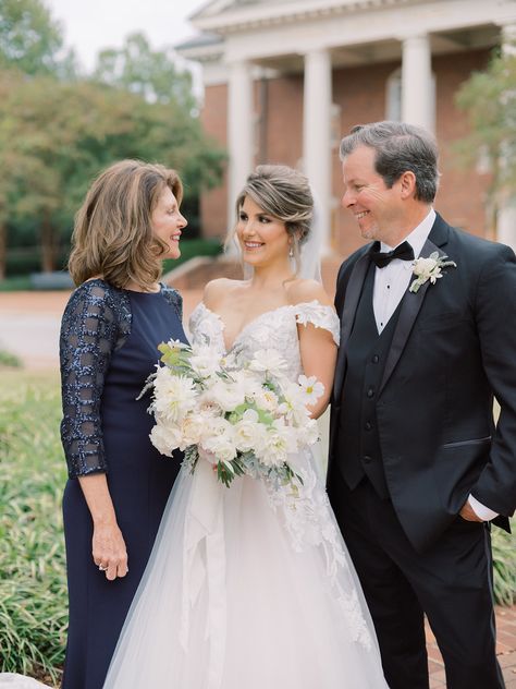 Parents Of The Bride Attire, Father Of The Bride Attire, Off The Shoulder Wedding Gown, Wedding Parents, French Details, French Inspired Wedding, Parents Of The Bride, Furman University, Wedding Paris