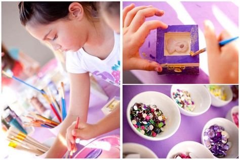 decorate your own jewelry box from a jewelry themed party for 8 yr. old girl. Craft Birthday Party Ideas, Craft Birthday Party, Princess Tea Party, Birthday Party Crafts, Golden Birthday, 10th Birthday Parties, Purple Jewelry, Girl Birthday Party, 9th Birthday