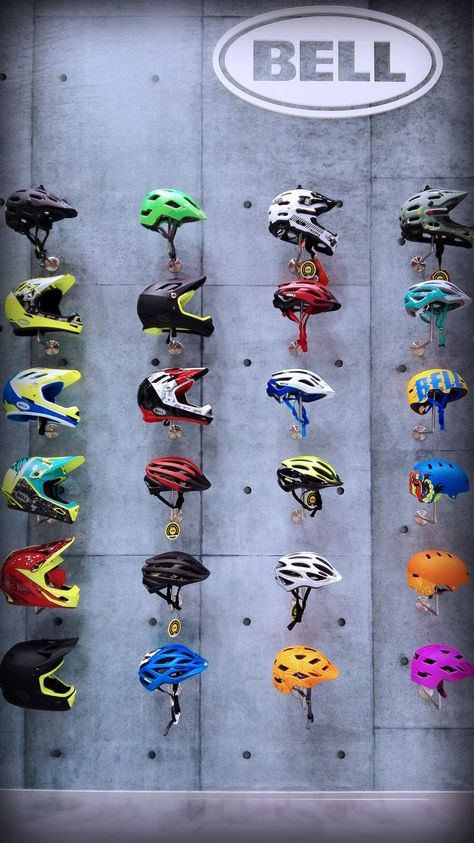 Bike Shop Ideas, Bike Hanger Wall, Bike Showroom, Scooter Store, Garage Design Interior, Bike Hanger, Scooter Shop, Skate Store, Bike Equipment