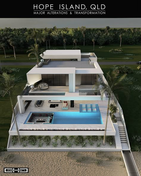 Resort Design Plan, Slope House, Transformation Project, Modern Apartment Design, Luxury Modern Homes, Modern Villa Design, Small House Floor Plans, Back Porch Ideas Covered, Architecture Model House