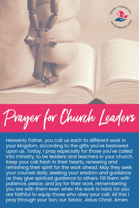 A prayer for church leaders - pastors, lay leaders, worship leaders, teachers, youth ministry leaders, volunteers. Pray for the leaders in your church to hold steady in their call and find God’s peace and rest to keep their spirit refreshed for the work ahead. || Kathryn Shirey #pray #prayer #spiritualgrowth Pray For Leaders, Church Prayers, Bible Education, Intercessory Prayer, Praying Scripture, Church Leadership, Prayer Ideas, Prayer Points, Find God