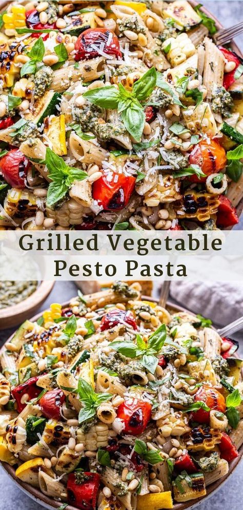 Grilled Veggie Pasta, Roasted Veggie Pesto Pasta, Vegetable Main Course, Grilled Vegetable Pasta Salad, Pesto Roasted Vegetables, Pesto Pasta Vegetables, Pesto Pasta With Vegetables, What To Serve With Pesto, Pesto With Vegetables