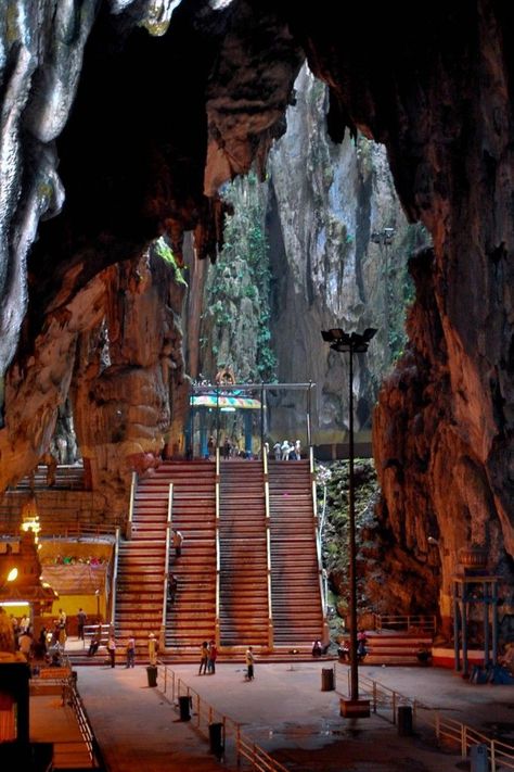 Batu Caves -- Kuala Lumpur ......The caves are 400 million years old, situated in a natural limestone hill. In the 1800s, the caves became a place of worship for the Hindus, with the largest cave being the Temple Cave. It takes a climb of 272 steps to reach the Temple Cave, where the ceiling of the cave is more than 100m above the ground illuminated by sunlight that shines through openings at the top of cave. Kuala Lampur, Port Dickson, Kuala Terengganu, Batu Caves, Kota Bharu, Kuantan, George Town, Kota Kinabalu, Putrajaya