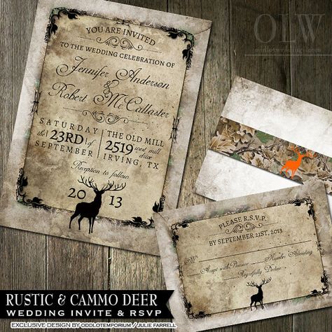 Deer Wedding, Rustic Wedding Cards, Tree Wedding Invitations, Yosemite Wedding, Camo Wedding, Wedding Ceremony Programs, Trendy Wedding Invitations, Country Wedding Invitations, Invitation Kits