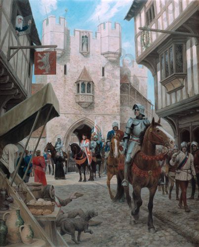 The Arrival by Graham Turner: Edward IV enters London through Bishopsgate to reclaim the throne on the 11th April 1471 Graham Turner, Wizard Cloak, Edward Iv, Plate Armor, Historical Warriors, Medieval Ages, Heroic Fantasy, Richard Iii, Medieval World