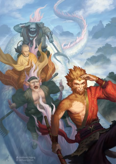 Journey To The West Illustration, Journey To The West Sun Wukong, Journey To The West Fanart, Journey To The West Art, Sun Wu Kung, Sun Wukong Fanart, Wukong Art, Wukong Fanart, Group Characters