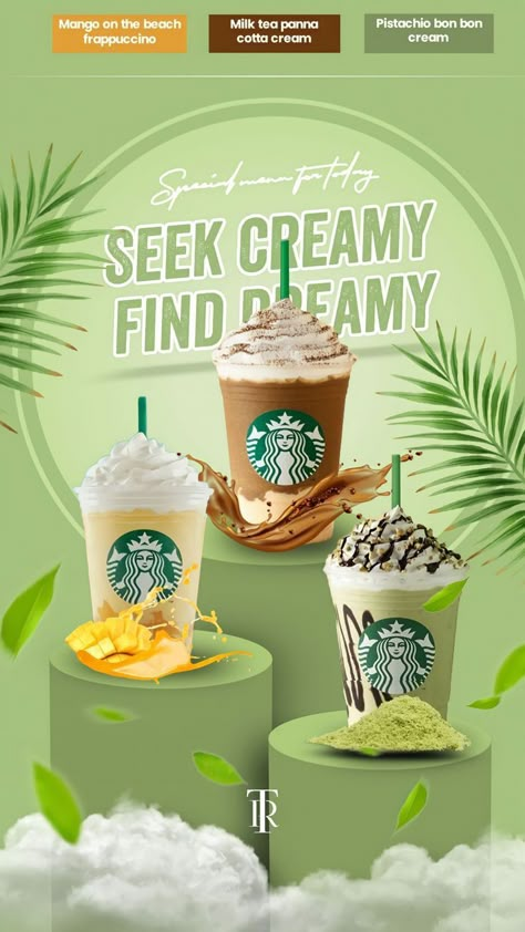 Juice Advertising, Coffee Flyer, Starbucks Poster, Es Mojito, Juice Bar Interior, Starbucks Art, Coffee Poster Design, Podium Design, Beverage Poster