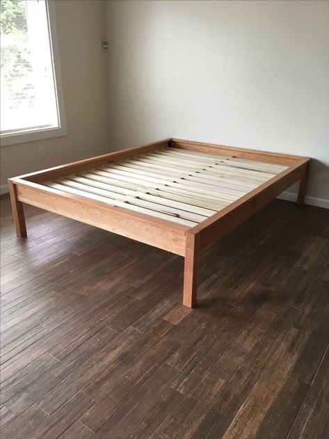 King Platform Bed Frame, Simple Bed Frame, Bed Hardware, Minimalist Bed, Bed Frame Design, Makeover Bedroom, Extra Bedroom, King Platform Bed, Cherry Hardwood