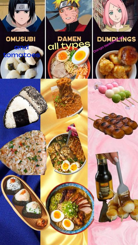 my shuffle for today!! Their Fave foods! #animecore #animeshuffles #anime #animewallpaper #naruto #narutoshippeudn #sakura #naruto #sasuke #food #dango #ramen #rice Naruto Food Recipes, Naruto Food, Sakura Naruto Sasuke, Ramen Rice, Sakura Naruto, Photo Naruto, Achilles And Patroclus, Kawaii Cooking, Naruto Sasuke