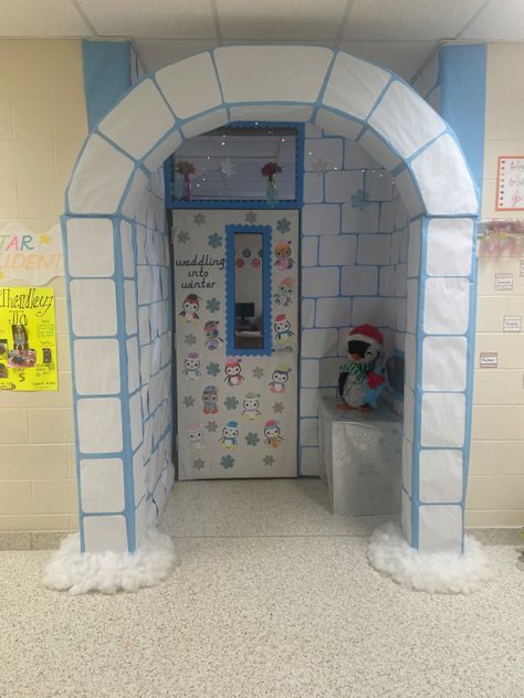 Classroom Door Decoration Winter Wonderland, Christmas Door Decorating Contest Office Winter Wonderland, Winter Wonderland Christmas Door Decorations, Winter Classroom Decorations Ceiling, Winterwonderland Door Decorations, Winter Themed Doors For Classroom, Classroom Christmas Theme Ideas, Winter Wonderland Teacher Doors, Winter Themed Door Decorations