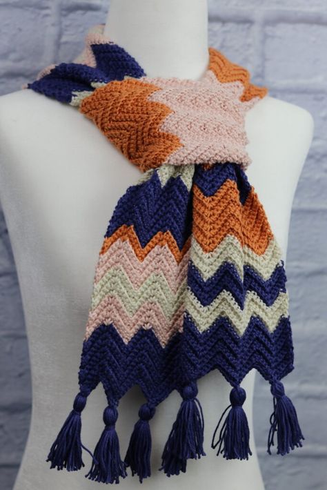 Horizons Scarf Crochet Pattern | Rich Textures Crochet Zig Zag Scarf Crochet Pattern, Crochet Chevron Scarf Pattern Free, Chevron Scarf Crochet Pattern, Wavy Scarf Crochet Pattern, Crochet Zig Zag Pattern, Striped Crochet Scarf, Zig Zag Crochet Pattern, Chevron Scarf Pattern, Stripe Scarf Pattern