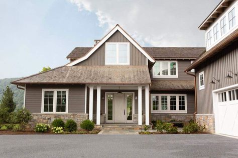 Country farmhouse provides fabulous getaway in Upstate New York Brown Roofs, Exterior Gray Paint, Brown Roof, Paint Your House, Custom Furniture Design, Grey Exterior, Roof Colors, House Blend, Farmhouse Exterior