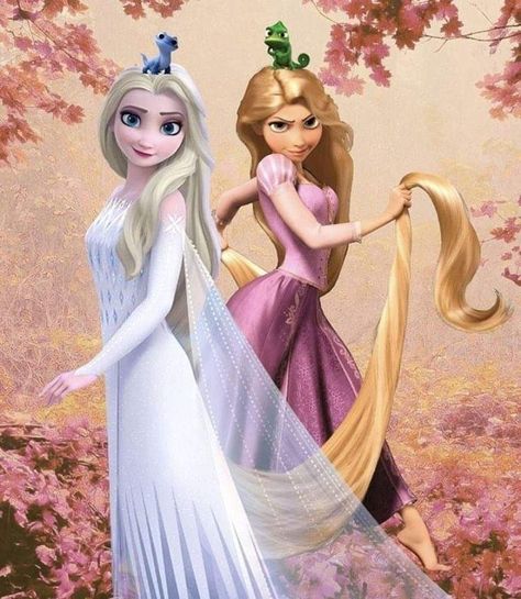 Elsa And Rapunzel, Frozen And Tangled, Frozen Wallpaper, Sailor Princess, Disney Princess Characters, Disney Princess Elsa, Disney Crossovers, Frozen Princess, Disney Princess Wallpaper