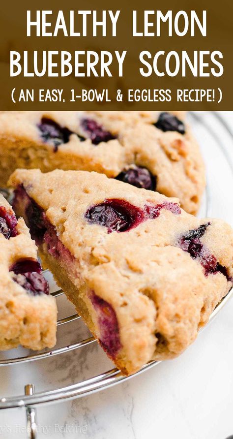 Blueberry Lemon Scones Easy, Low Sodium Scones, Healthy Breakfast Scones, Scones Recipe Healthy, Blueberry Scones Easy, Healthy Lemon Blueberry, Lemon Scones Recipe, No Heavy Cream, Lemon Blueberry Scones