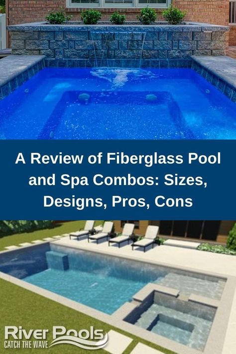 Searching for the best fiberglass pool and spa combo for your home? Here's a review of some of the best designs from the top fiberglass pool manufacturers! #swimmingpools #fiberglasspools #ingroundpools Fiberglass Pool Hot Tub Combo, Modern Fiberglass Pool, Fiberglass Pool And Spa Combo, Fiberglass Pool Sizes, Small Pool Spa Combo, Fiberglass Pool With Spa, Fiberglass Plunge Pool Ideas, Diy Fiberglass Pool, Small Fiberglass Pool Ideas