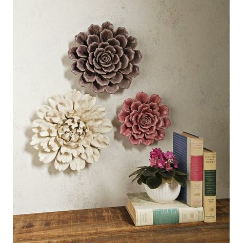 One Allium Way Large 13" Flower Wall Décor & Reviews | Wayfair Ceramic Wall Flowers, 3d Wall Art Sculpture, Ceramic Wall Decor, Ceramic Wall Art, Tissue Paper Flowers, Pretty Decor, Ceramic Flower, Floral Wall Decor, 3d Wall Art