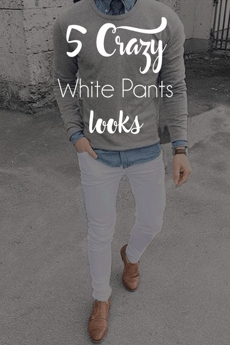 Men's Styling Guide- 5 Ways To Style Your Crazy White Pants Men's White Pants Outfit, White Pants Men’s Outfit, White Denim Outfit Men, White Pants Casual Outfit, White Pants Outfit Men Casual, Mens White Pants Outfit, Off White Trousers Outfit, White Jeans Outfit Men, White Pants Outfit Men