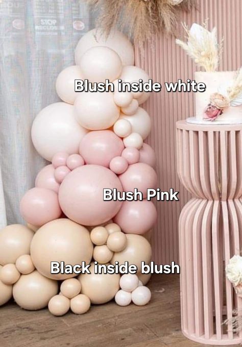 Pink And Cream Balloon Garland, Boho Balloon Arch Backdrop, Blush Balloon Garland, Balloon Colors, Party Design Ideas, Blush Balloons, Qualatex Balloons, Country Baby Shower, Bridal Shower Balloons