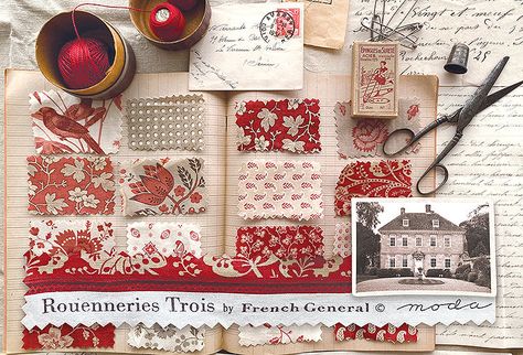 Rouenneries Trois – FRENCH GENERAL French General Fabric, Heart Sachet, French General, Embroidery Sampler, Redwork Embroidery, Indigo Shibori, Lavender Sachets, Mini Charm, Jewelry Kits