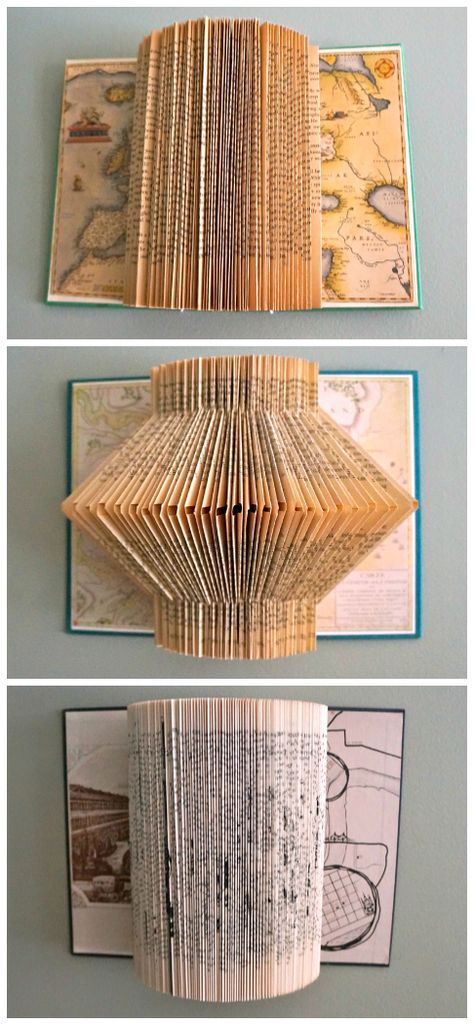 Upcycle: Book Folding from Budget Living ... | the ReFab Diaries Folded Book Pages, Free Book Folding Patterns, Folding Books, Upcycled Books Crafts, Book Folding Patterns Free, Upcycled Books, Folded Book Art Pattern, Book Art Sculptures, Folding Ideas