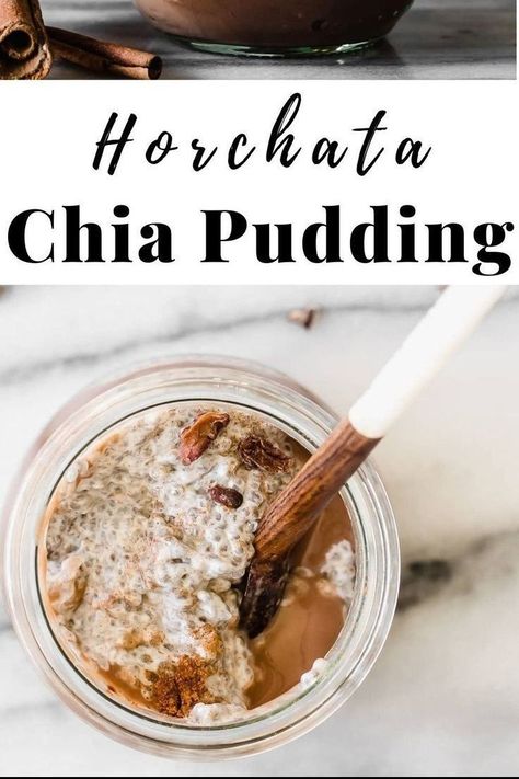 Creamy horchata chia pudding meets cacao and coconut yogurt in this healthy vegan chia pudding parfait, topped with cinnamon and cacao nibs. Horchata Chia Pudding, Flax Chia Pudding, Low Calorie Chia Pudding, Beltane 2024, Yogurt Chia Pudding, Vegan Chia Pudding, Chia Pudding Parfait, Quinoa Pudding, Chai Pudding