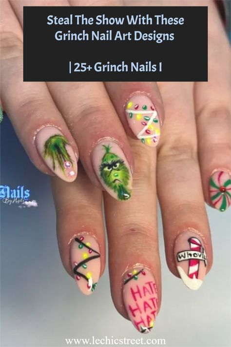 grinch nail art designs, grinch nails, grinch nail, grinch nail art, Short Grinch Nails Designs, Simple Grinch Nails, Grinch Nail Designs, Unique Christmas Nails, Grinch Nail Art, Grinch Designs, Decal Nails, Christmas Acrylic Nails, Grinch Nails