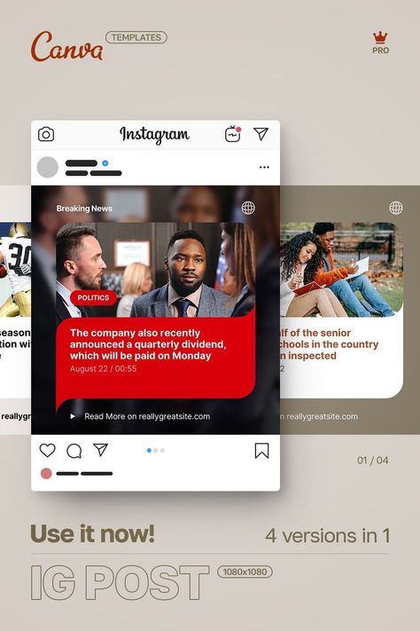 ✍️ Doing content marketing? Do you run a social media newspaper, magazine or blog?
It's time to get serious about optimizing the online presence of your news resource or blog.
👌 CANVA PRO's easy-to-edit Instagram templates will handle your needs.
🎨 Change colors, images and texts and get a professional looking post or story in minutes!

These templates are available in 3 doctypes: • Instagram post & story • Facebook post Like This Post Instagram, Blog Post Cover Design, Online Newspaper Design, Blog Post Social Media Design, Blog Image Design, Instagram News Template, News Template Design Social Media, Instagram Blog Post Template, Magazine Social Media Design