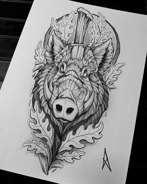 Instagram Traditional Girl Tattoo, Boar Tattoo, Tattoo Art Drawings Sketches, Girl Tattoo Design, Pig Skull, Pig Sketch, Traditional Girl, Bali Painting, Pig Tattoo