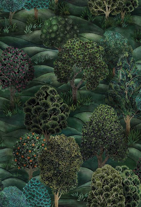 Forest by Cole & Son - Forest Greens : Wallpaper Direct Cole And Son Forest Wallpaper, Wallpaper For House Walls, Boho Green Wallpaper, Forest Wall Paper, Green Vintage Wallpaper, Forest Green Wallpaper, Maximalist Wallpaper, Wallpaper Illustration, Cole And Son Wallpaper