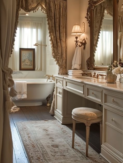 Tiny French Country Bathroom, French Shabby Chic Bathroom, Modern Parisian Bathroom, Modern French Bathroom, Parisian Inspired Bathroom, Parisian Bathroom French Style, Rococo Bathroom, Modern French Country Bathroom, French Bathroom Decor Vintage