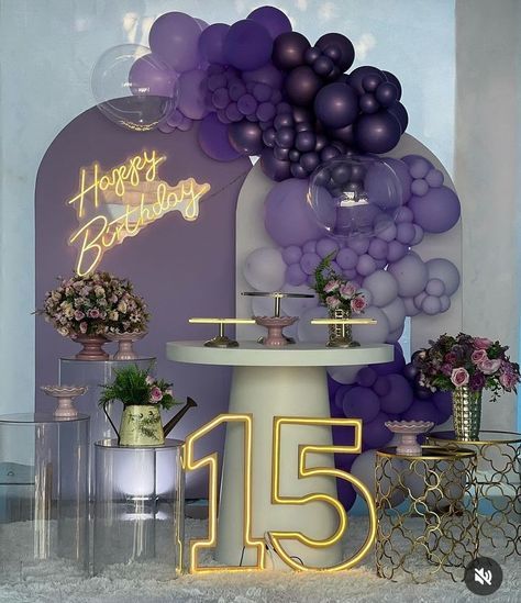 Happy Birthday 15, Birthday 15, Purple Party Decorations, Sweet Sixteen Birthday Party Ideas, Birthday Cake Decorating Ideas, Backyard Birthday Parties, Birthday Goals, Backyard Birthday, Purple Birthday