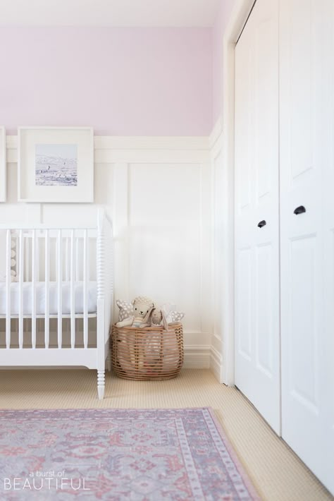 Nursery Purple Accent Wall, Pastel Pink And Purple Nursery, Light Purple Nursery Lavender, Lilac And Mint Nursery, Toddler Purple Room, Pale Purple Nursery, Baby Girl Nursery Room Ideas Lavendar, Lily Lavender Benjamin Moore, Lavender And Pink Nursery