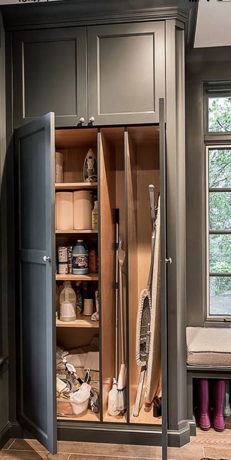 Utility Closet Storage #storage Scandinavian Laundry Room, Utility Room Designs, Armoire Entree, Utility Closet, Broom Closet, Dream Laundry Room, Laundry Room Layouts, Mudroom Laundry Room, Laundry Room Renovation