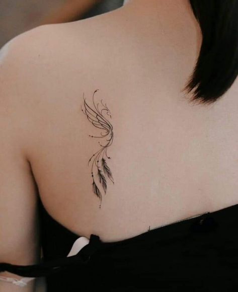 Phoenix Tattoo Feminine Spine, Phoenix Rising Tattoo Feminine, Phoenix Feather Tattoo Feminine, Phoenix Outline Tattoo, Fire Phoenix Tattoo Feminine, Phoenix Tattoo Minimalist, Small Phoenix Tattoos For Women, Dainty Ankle Tattoo, Fine Line Phoenix Tattoo