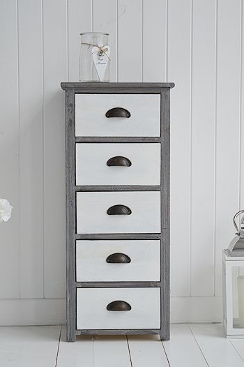 A tall boy chest of drawers for storage in a living room, perfect for decorating and furnishing a coastal style home Tall Boy Drawers, Painting Dresser, Talk Boy, Hallway Tables, Tallboy Chest Of Drawers, Painting Old Furniture, White Wall Shelves, White Lighthouse, Tall Chest Of Drawers