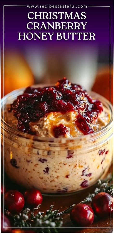 This Christmas Cranberry Honey Butter is the perfect festive spread for the holiday season. With a rich, creamy base of butter, sweetened with honey, and enhanced with tangy dried cranberries and citrusy orange zest, this butter is a holiday treat that’s as versatile as it is delicious. Whether spread on warm rolls, toast, muffins, or pancakes, it brings a burst of seasonal flavor to any dish. Plus, it makes a beautiful and thoughtful gift when packaged in small jars. Cranberry Honey Butter, Cranberry Butter Recipe, Dried Cranberries Recipes, Cranberry Honey, Cranberry Butter, Butter Recipes Homemade, Honey Butter Recipe, Christmas Cranberry, Christmas Dinner Menu