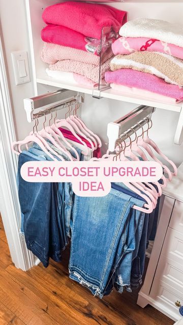 Diy Clothing Organization Ideas, Sports Closet Organization Ideas, Small Reach In Closet Organization Ideas Bedroom, Top Shelf Of Closet Organization, Organizing Shirts In Closet, Small Closet Organization Couples, Maximum Closet Storage, Small Closet Decorating Ideas, Closet Built In Organization