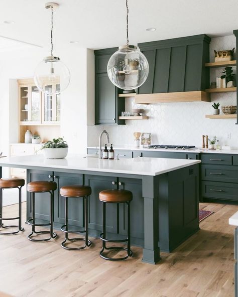 Cardinal Crest Homes on Instagram: “Have always been a little hesitant to do a green kitchen but when you find the perfect color you go for it! SW Pewter Green…” Green Kitchen Island, Dark Green Kitchen, Pewter Green, Creek Bridge, Kitchen 2024, Remodel Kitchen, Island Ideas, Inspo Board, Kitchen Redo