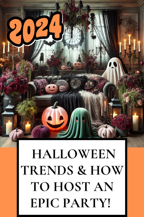 Discover the top Halloween trends of 2024 and learn how to host an unforgettable Halloween party that captures the spirit of the season!   From unique invitation ideas and on-trend decorations to themed food, cocktails, and a thrilling Mingle-Style Murder Mystery game from Game Nights Galore, this detailed guide covers everything you need to throw a stylish and immersive Halloween celebration. Decorating For A Halloween Party, Halloween Party 2024, Halloween 2024 Trends, Unique Invitation Ideas, Elegant Halloween Party, Perfect Halloween Party, Halloween Trends, Themed Food, Epic Party