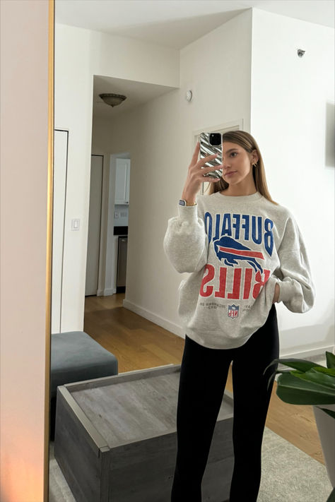 work from home outfit, buffalo bills sweatshirt, buffalo bills crewneck, nfl fan apparel, oversized crewneck, abercrombe NFL sweatshirt, sunday football outfit, buffalo bills gear, football bar outfit, game day outfit, nfl fashion, vintage bills sweatshirt, tailgating outfit ideas buffalo, buffalo bills winter wear, football sunday outfit, nfl fashion inspo, nfl game outfit, casual fan apparel, retro bills crewneck, sunday funday attire, nfl streetwear, mirror picture inspo, cute phone case Game Day Outfit Nfl, Sunday Football Outfit, Football Sunday Outfit, Nfl Game Outfit, Buffalo Bills Outfit, Bills Sweatshirt, Nfl Fashion, Buffalo Bills Sweatshirt, Buffalo Bills Gear