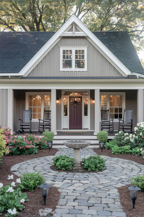 The 27 Best Exterior Colors for Ranch Houses New Construction Home Ideas Exterior Ranch, Ranch Style House Paint Exterior, German Smear Ranch Style House, Ranch House Facade, Ranch Redo Exterior, 1950 Ranch House Exterior Remodel, Colored Farmhouse Exterior, Exterior Paint Ranch Style House, Exterior Remodel Ranch Style Home