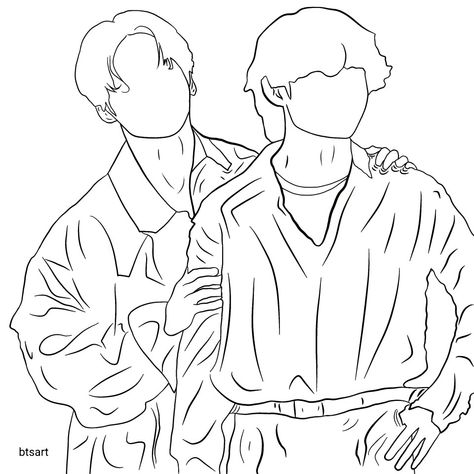 Vkook.taekook line art wallpaper/profile Taekook Line Art Drawing, Taekook Outline Drawing, K Pop Art Sketch, Taekook Drawing Easy, Taekook Lineart, Taekook Line Art, Vkook Drawing, Taekook Sketch, Jungkook Line Art