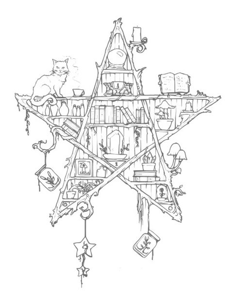 Samhain Coloring Pages, Yule Drawings, Yule Coloring Pages, Tarot Coloring Pages, Goth Coloring Pages, Witch Coloring Pages, House Colouring Pages, Detailed Coloring Pages, Adult Colouring Pages