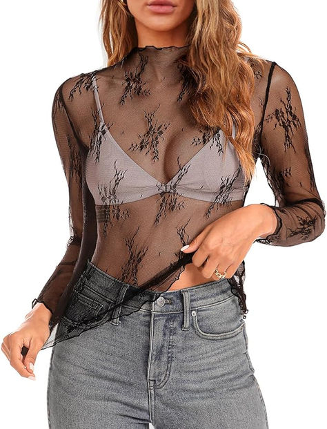 Mesh Layering, Lace Long Sleeve Top, Mesh Long Sleeve Top, Sheer Lace Top, Lace Top Long Sleeve, Lace Long Sleeve, Layered Tops, Mesh Long Sleeve, Top For Women