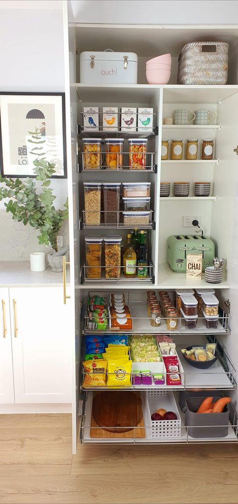 My amazing pantry makeover with pullout storage drawers - The Interiors Addict Amazing Pantry, Pullout Storage, Pantry Closet Design, Deep Pantry, Organized Pantry, Desain Pantry, Pantry Remodel, Pantry Makeover, House Organisation